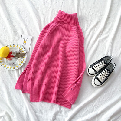 Modern női pulóver magas gallérral és gombokkal, három színben