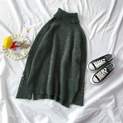 Modern női pulóver magas gallérral és gombokkal, három színben