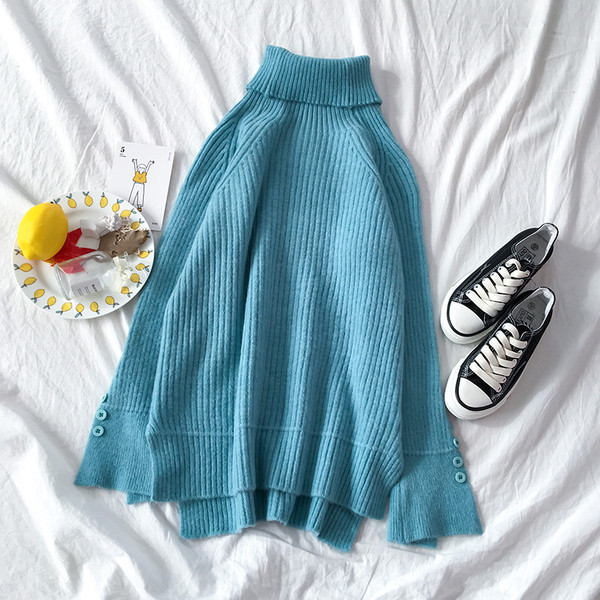 Modern női pulóver magas gallérral és gombokkal, három színben