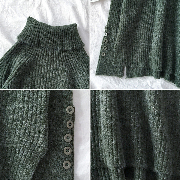 Modern női pulóver magas gallérral és gombokkal, három színben