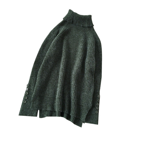 Modern női pulóver magas gallérral és gombokkal, három színben