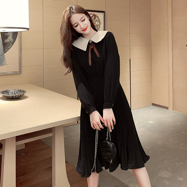 Rochie lunga plisata in stil retro inchis