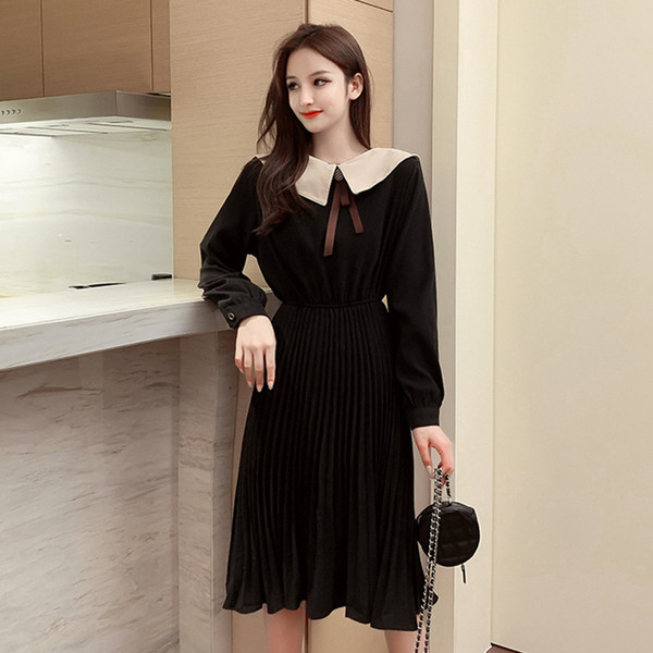 Rochie lunga plisata in stil retro inchis