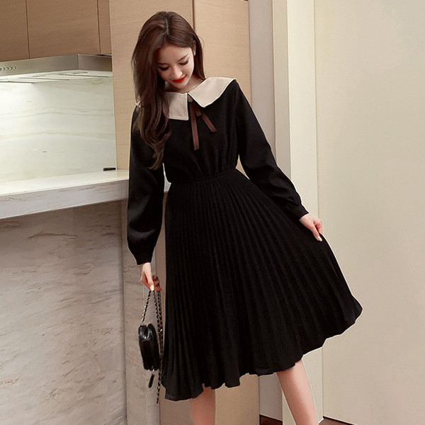 Rochie lunga plisata in stil retro inchis