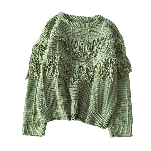 Γυναικείο πουλόβερσε τρία χρώματα με κρόσσια και οβάλ ντεκολτέ