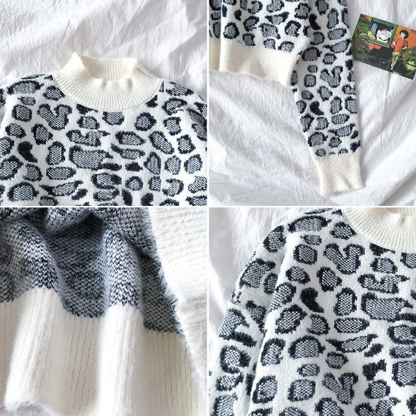 Μοντέρνο γυναικείο πουλόβερ με λεοπάρ τύπωμα σε τρία χρώματα