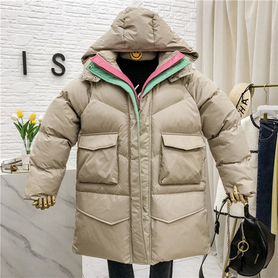 Női téli kabát kapucnival, zsebekkel és cipzárral több színben