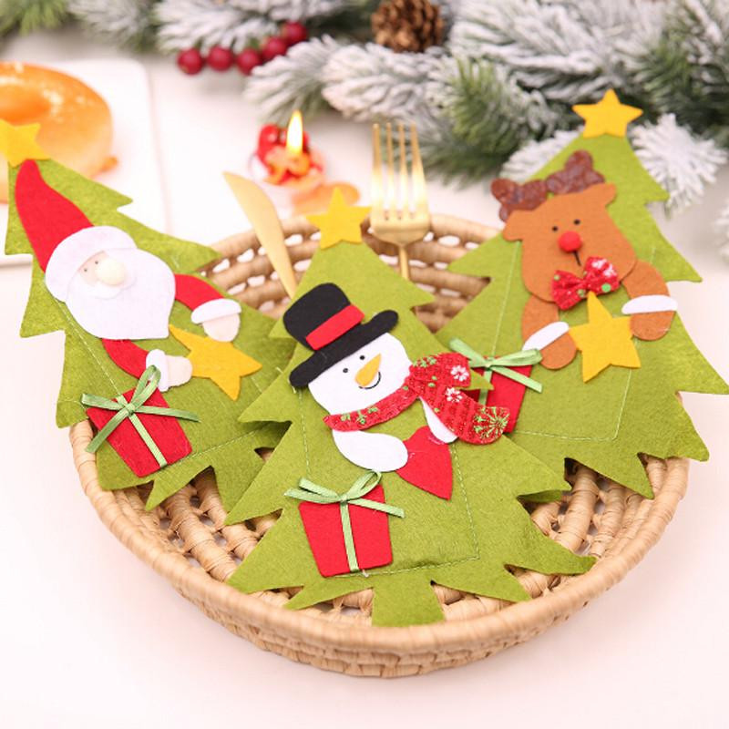 Коледен калъф за прибори във формата на елха с Дядо Коледа, снежен човек и елен