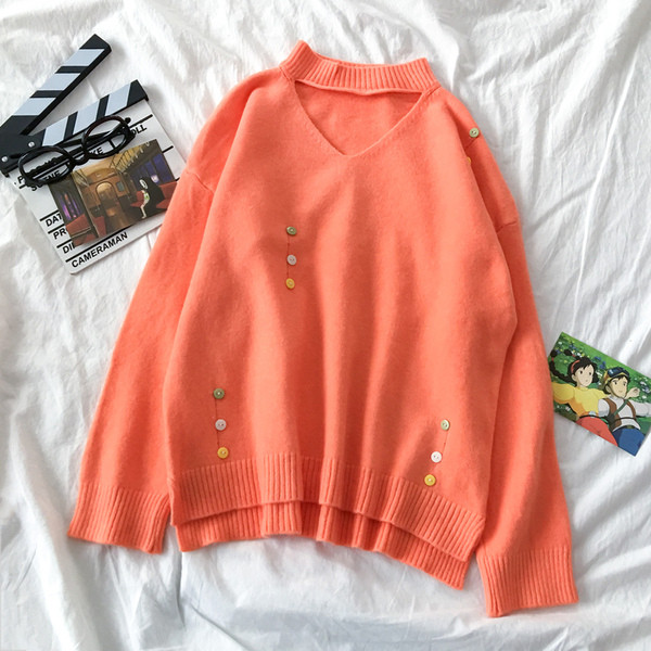 Μοντέρνο γυαικείο πουλόβερ  σε τρία χρώματα με V-neck και μακρύ μανίκι