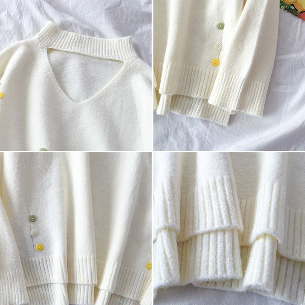 Μοντέρνο γυαικείο πουλόβερ  σε τρία χρώματα με V-neck και μακρύ μανίκι