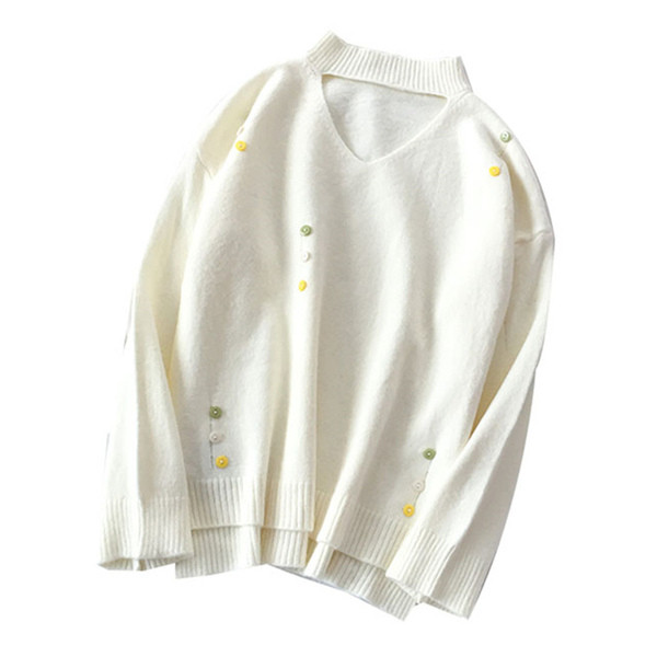 Μοντέρνο γυαικείο πουλόβερ  σε τρία χρώματα με V-neck και μακρύ μανίκι