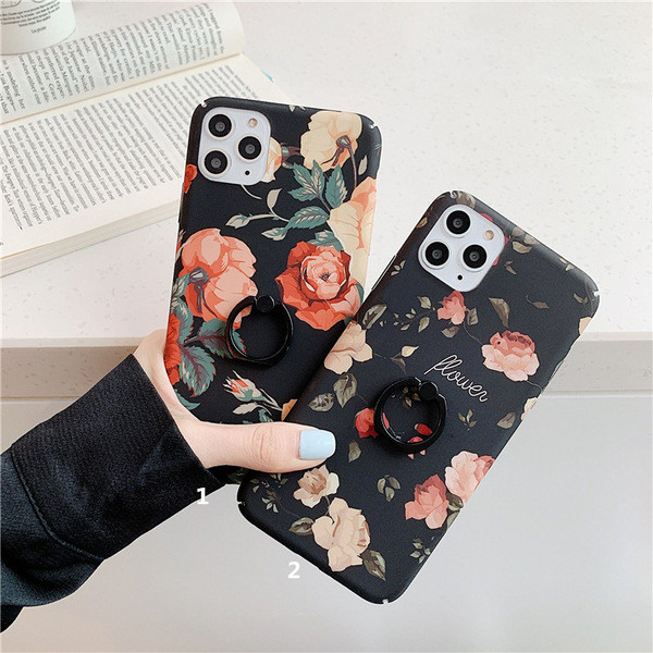 Spate tare cu model floral + inel pentru Iphone 11 Pro Max - doua modele