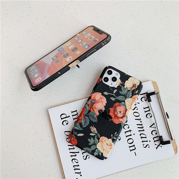Spate tare cu model floral + inel pentru Iphone 11 Pro Max - doua modele