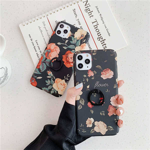 Spate tare cu model floral + inel pentru Iphone 11 Pro Max - doua modele
