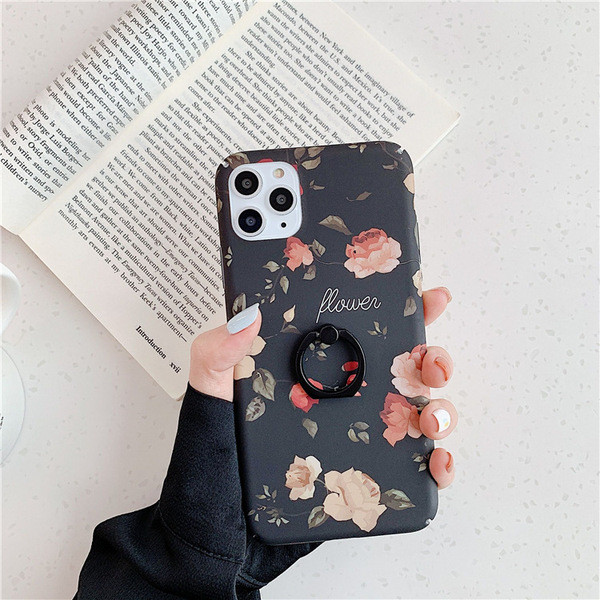 Spate tare cu model floral + inel pentru Iphone 11 Pro Max - doua modele