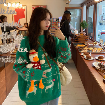 Modern női pulóver piros, fehér és zöld színben