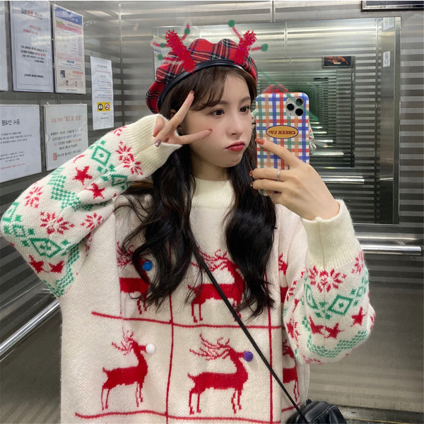 Modern női pulóver piros, fehér és zöld színben