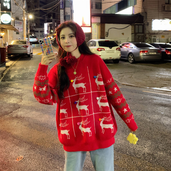 Modern női pulóver piros, fehér és zöld színben