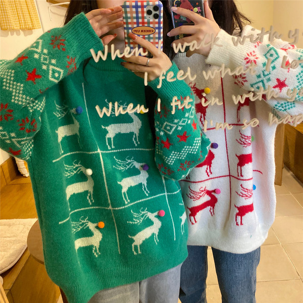 Modern női pulóver piros, fehér és zöld színben