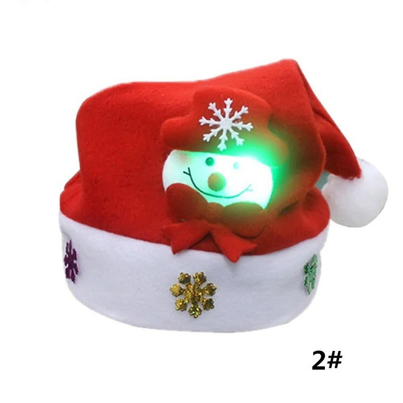 Karácsonyi sapka 3D Mikulás, hóember vagy szarvas díszítéssel és piros LED lámpával