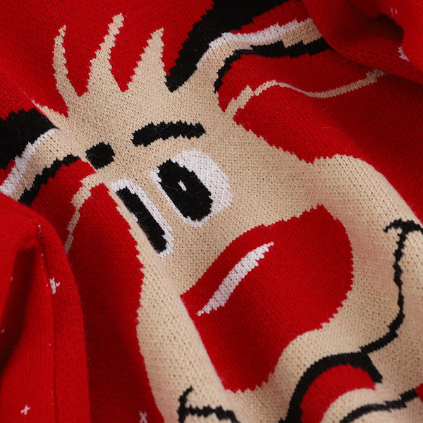 Karácsonyi női pulóver fekete és piros színben, ovális nyakkivágással