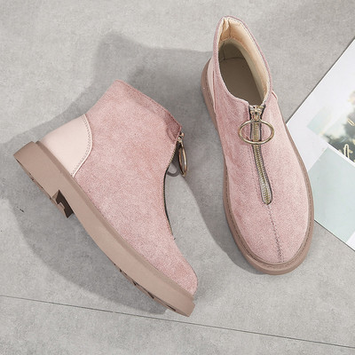 Női téli csizma cipzárral fekete és rózsaszín színben öko velúrból