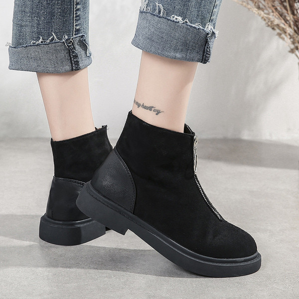 Női téli csizma cipzárral fekete és rózsaszín színben öko velúrból