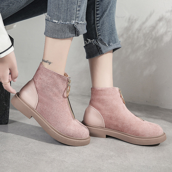 Női téli csizma cipzárral fekete és rózsaszín színben öko velúrból