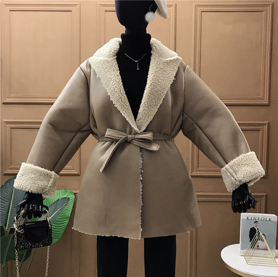 Нов модел дамско кожено палто с колан и мека подплата в бял,кафяв и черен цвят
