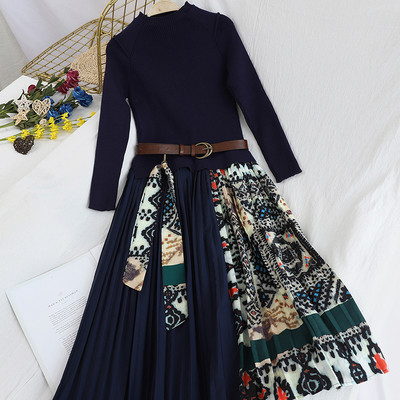 Modern női ruha több színben övvel és hosszú ujjal