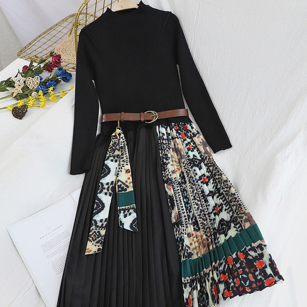 Modern női ruha több színben övvel és hosszú ujjal