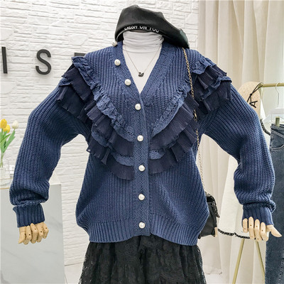 Női kötött kardigán hosszú ujjú, spitz nyakkivágással