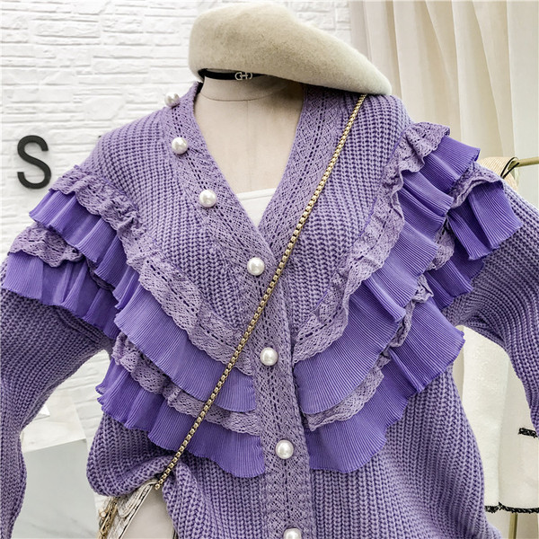 Női kötött kardigán hosszú ujjú, spitz nyakkivágással