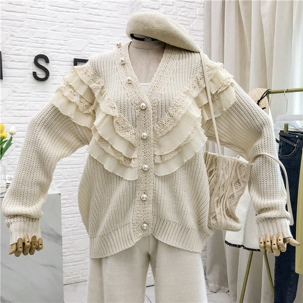 Női kötött kardigán hosszú ujjú, spitz nyakkivágással