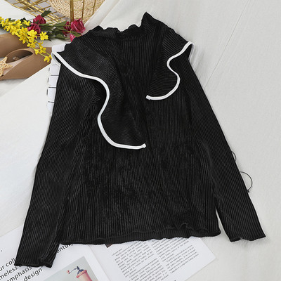 Modern női bársony blúz több színben, félmagas gallérral