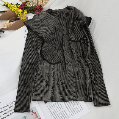 Modern női bársony blúz több színben, félmagas gallérral