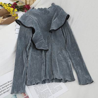 Modern női bársony blúz több színben, félmagas gallérral