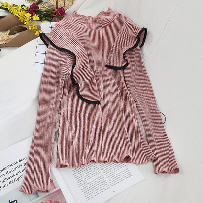 Modern női bársony blúz több színben, félmagas gallérral