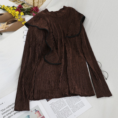 Modern női bársony blúz több színben, félmagas gallérral