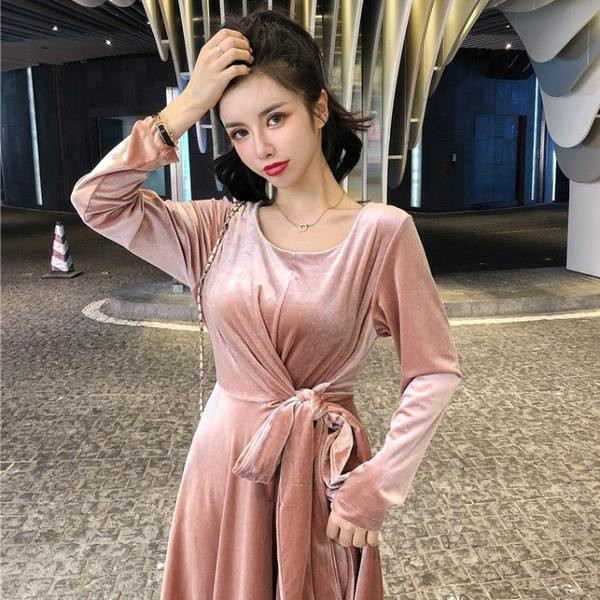 Γυναικείο βελούδο φόρεμα σε ροζ και κίτρινο χρώμα