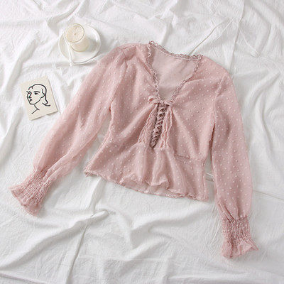 Új modell női sifon blúz spitz nyakkivágással és több színben megkötővel