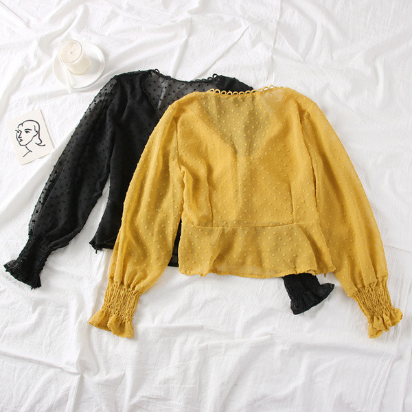 Új modell női sifon blúz spitz nyakkivágással és több színben megkötővel