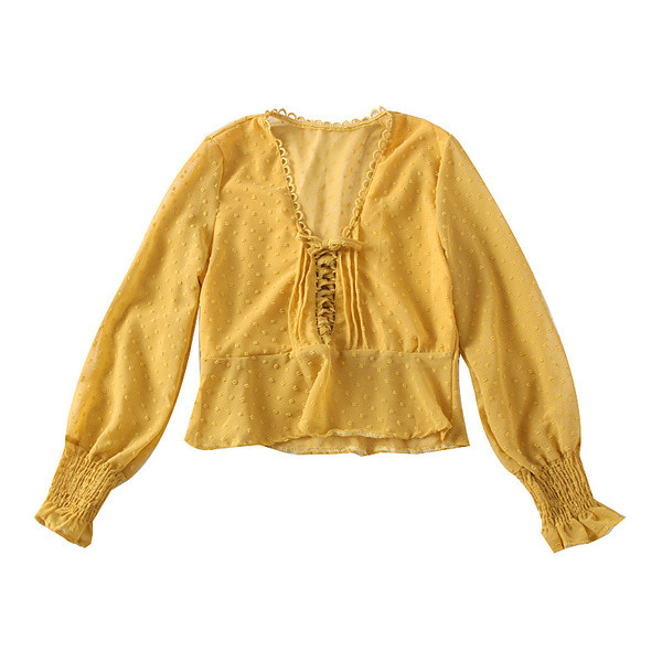 Új modell női sifon blúz spitz nyakkivágással és több színben megkötővel