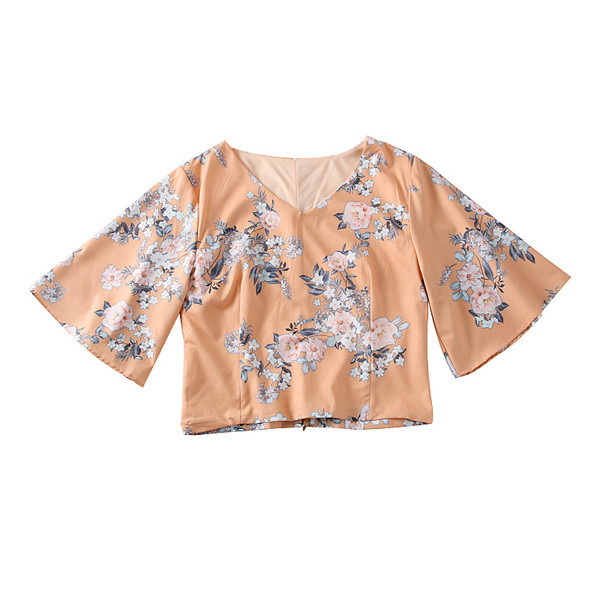 Νέο μοντέλο γυναικεία μπλούζα μοντέλο με floral σχέδια, φαρδιά μανίκια και λαιμόκοψη