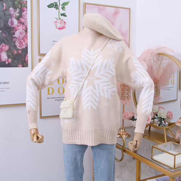 Női pulóver pólógallérral és mintával több színben