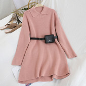 Alkalmi női ruha három színben, hosszú ujjal és övvel