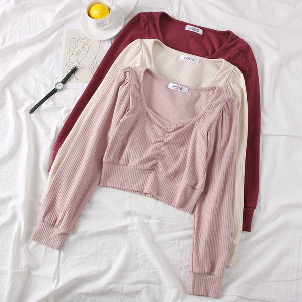 Bluza de dama model nou cu decolteu spitz si maneci lungi in mai multe culori