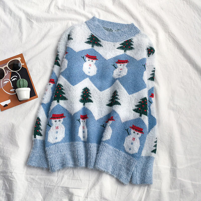 Pulover de dama de Craciun in trei culori cu decolteu oval