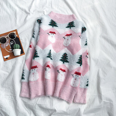 Pulover de dama de Craciun in trei culori cu decolteu oval