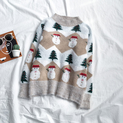 Pulover de dama de Craciun in trei culori cu decolteu oval